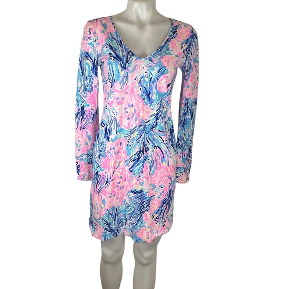 Lilly Pulitzer davie dress in periwinkle purple fan sea pants print size Small
